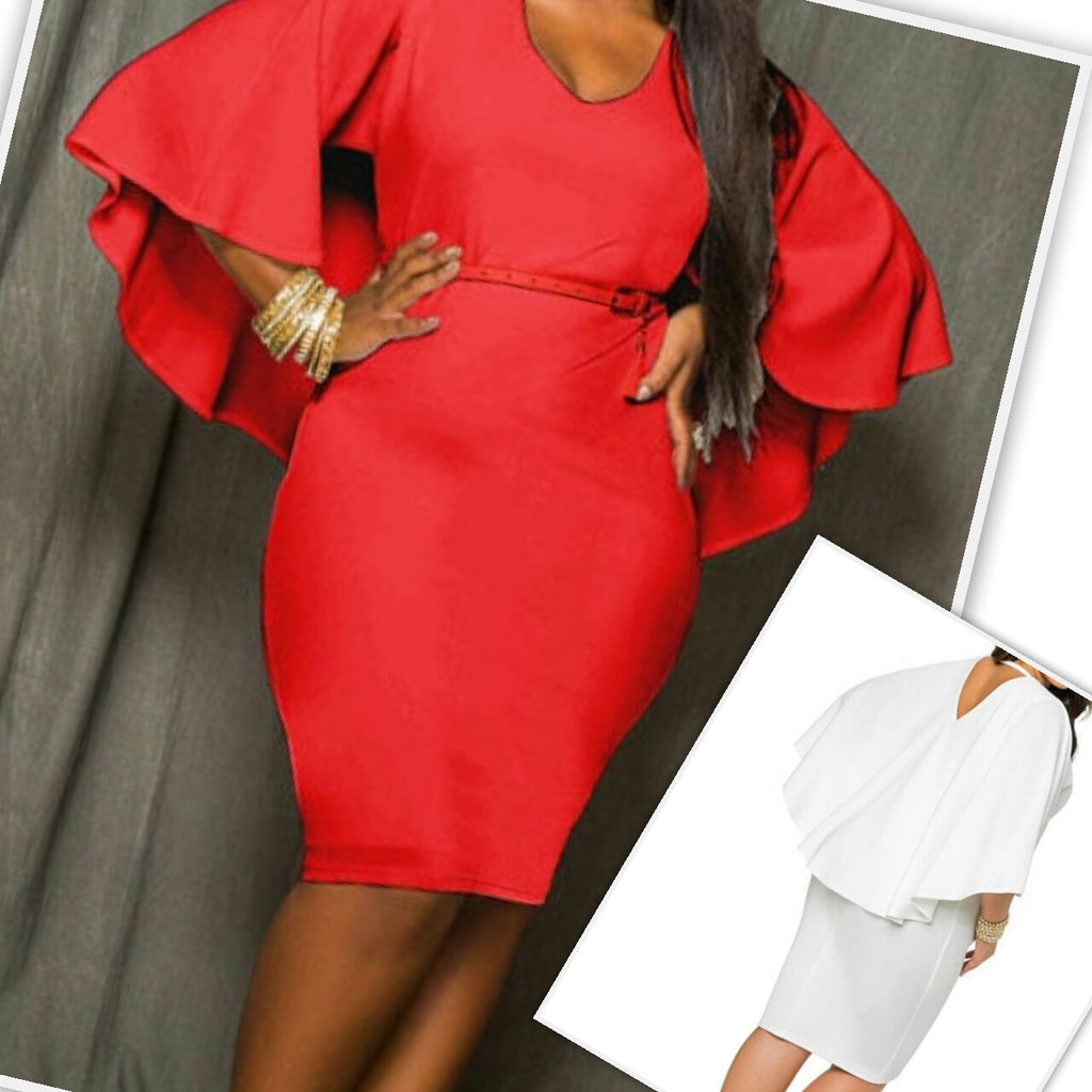 Sexy V Neck Bat Sleeves Back Cut-out Knee Length Cloak Dress (Belt Not Included)