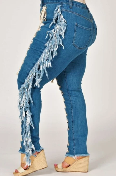 Front Lace Up Jeans