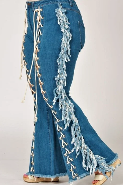 Front Lace Up Jeans